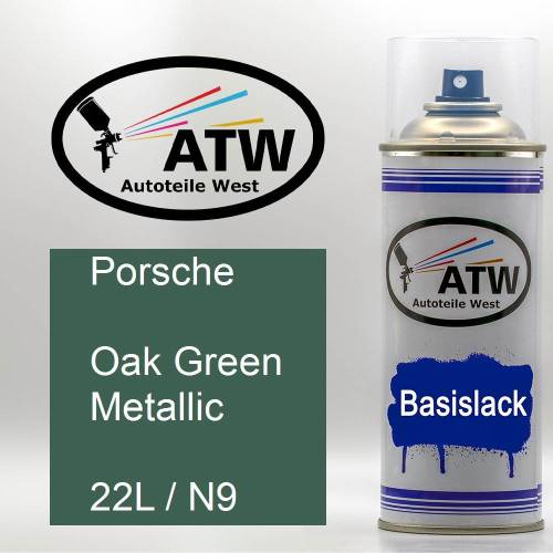 Porsche, Oak Green Metallic, 22L / N9: 400ml Sprühdose, von ATW Autoteile West.